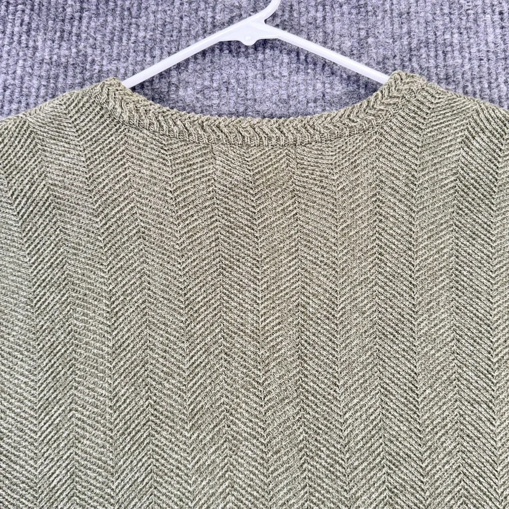 Chaps Sweater Mens Large Green Herringbone Knit Crewneck Cotton Pullover Logo